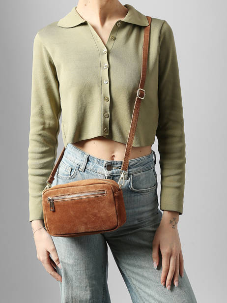 Cross Body Tas Velvet Leder Milano Bruin velvet VE25115 ander zicht 1