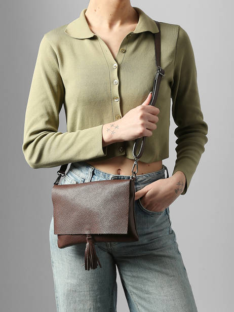 Cross Body Tas Caviar Leder Milano Bruin caviar CA22112 ander zicht 1