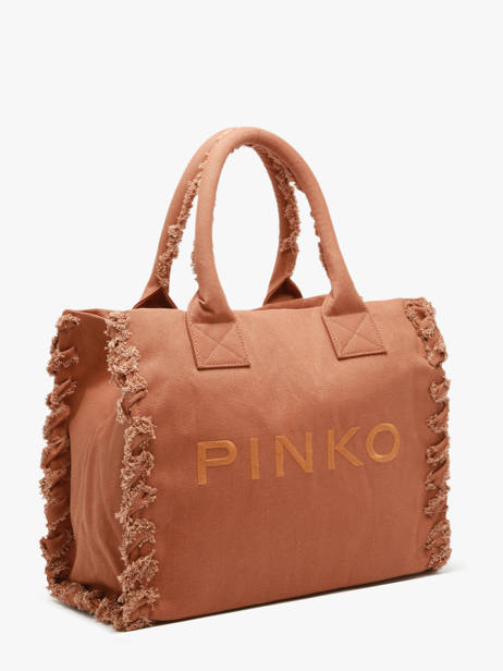 Handtas Logo Shopper Katoen Pinko Bruin logo shopper 6673A3A4 ander zicht 1
