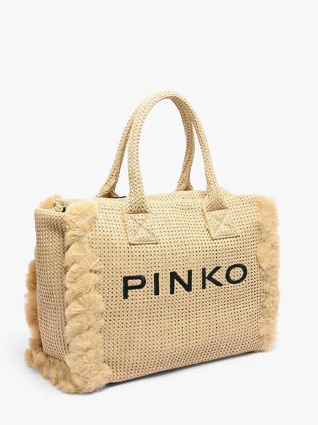 Handtas Logo Shopper Raphia Pinko Beige logo shopper 6673A39Y ander zicht 1