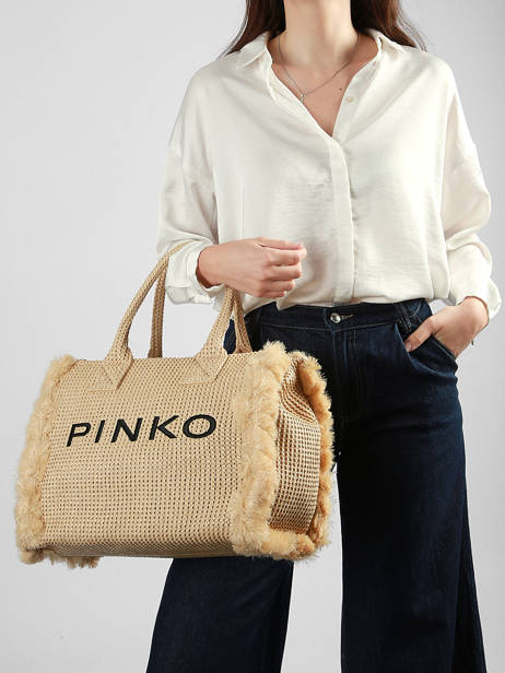 Handtas Logo Shopper Raphia Pinko Beige logo shopper 6673A39Y ander zicht 1