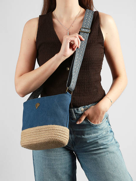 Cross Body Tas City Katoen Le voyage en panier Blauw city PM962 ander zicht 1