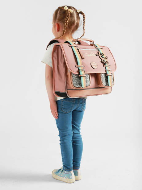 Boekentas Kinderen 2 Compartimenten Cameleon Roze vintage fantasy CA35 ander zicht 1