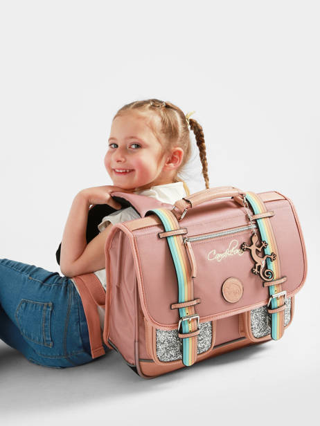 Boekentas Kinderen 2 Compartimenten Cameleon Roze vintage fantasy CA35 ander zicht 2