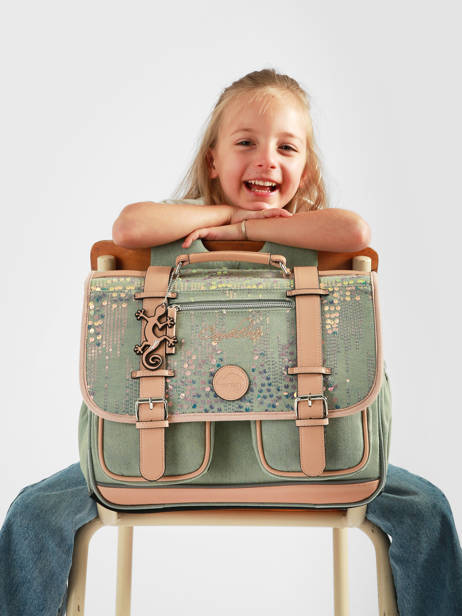 Boekentas Voor Kinderen 2 Compartimenten Cameleon Roze vintage fantasy CA38 ander zicht 2