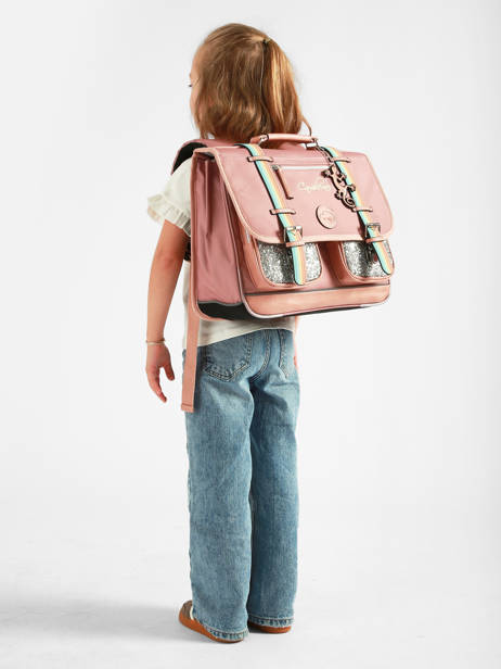Boekentas Voor Kinderen 2 Compartimenten Vintage Fantasy Cameleon Roze vintage fantasy CA38 ander zicht 1
