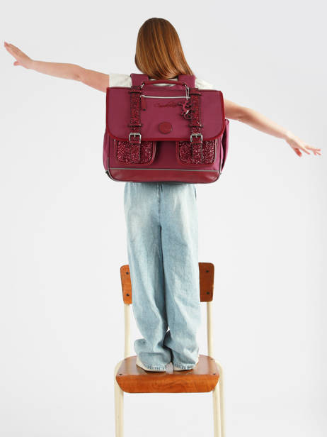 Boekentas Kinderen 3 Compartimenten Cameleon Violet vintage fantasy CA41 ander zicht 2