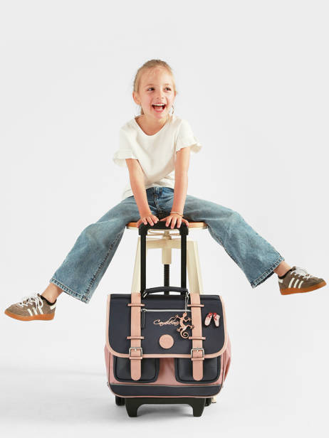 Boekentas Op Wieltjes Kinderen 2 Compartimenten Cameleon Blauw vintage fantasy CR38 ander zicht 2