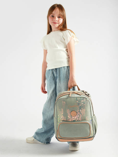 Rugzak 2 Compartimenten Cameleon Groen vintage fantasy SO40 ander zicht 2