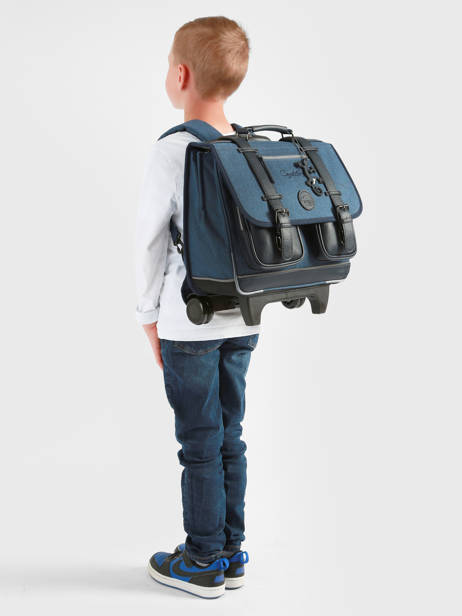 Boekentas Op Wieltjes 2 Compartimenten Cameleon Blauw vintage color CR38 ander zicht 2