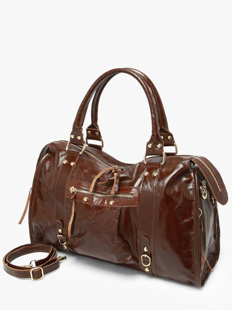 Schoudertas Shiny Sauvage Leder A4 Milano Bruin shiny sauvage SS24095 ander zicht 2