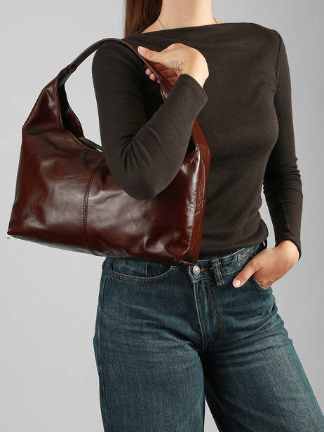 Schoudertas Shiny Sauvage Leder Milano Bruin shiny sauvage SS26061 ander zicht 1
