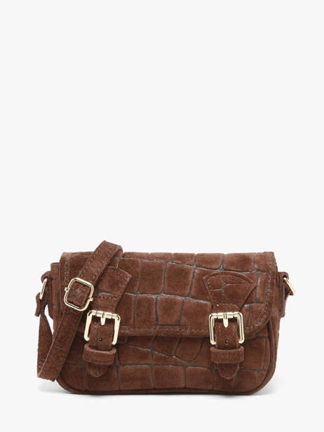 Cross Body Tas Velvet Croco Leder Milano Bruin velvet croco CV26062