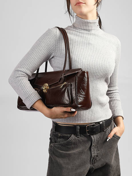 Baguette-tas Shiny Sauvage Leder Milano Bruin shiny sauvage SS26063 ander zicht 1
