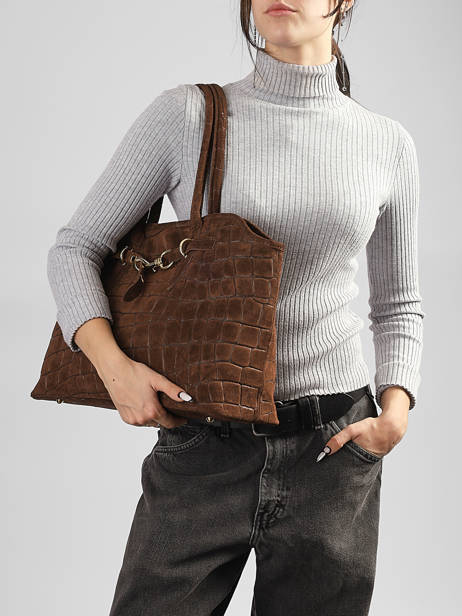 Handtas Velvet Croco Leder Milano Bruin velvet croco CV26063 ander zicht 1