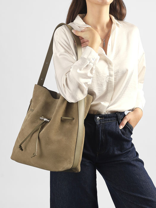 Longchamp Le roseau coulisse nubuck Schoudertas Bruin