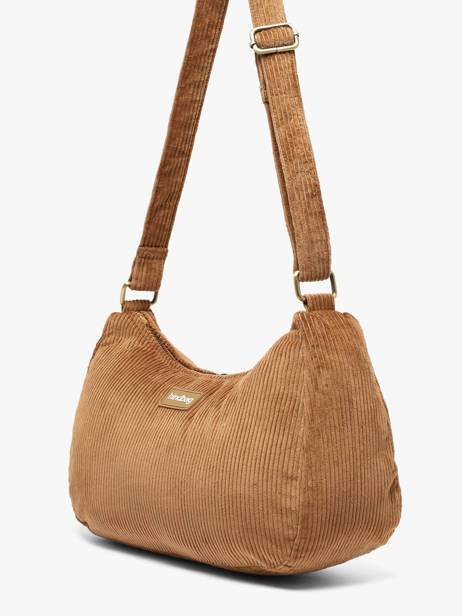 Cross Body Tas Velours Ribfluweel Hindbag Bruin velours V ander zicht 1