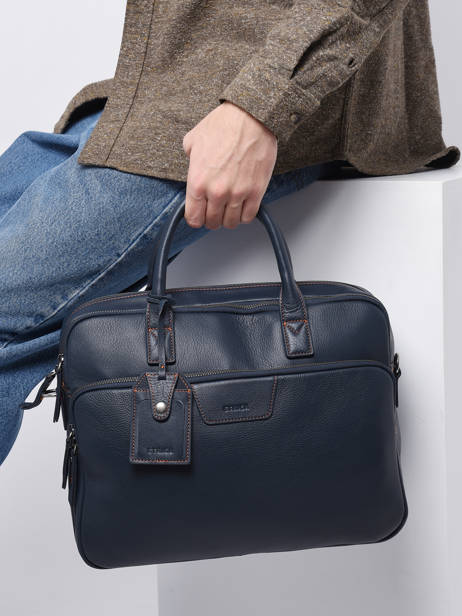 Documententas 2 Compartimenten Foulonné Leder Etrier Blauw foulonne EFOU8152 ander zicht 1