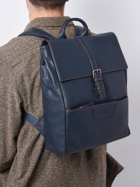 Business Rugzak Foulonné 2 Compartimenten Leder Etrier Blauw foulonne EFOU8092 ander zicht 1