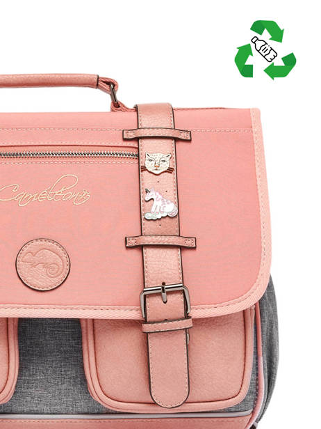 Boekentas 2 Compartimenten Cameleon Roze vintage pin's CA38 ander zicht 3